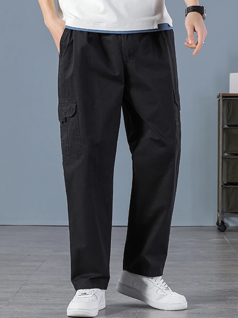 Mens Fashion Cargo Pants - Men's 100% Cotton Straight Black Joggers