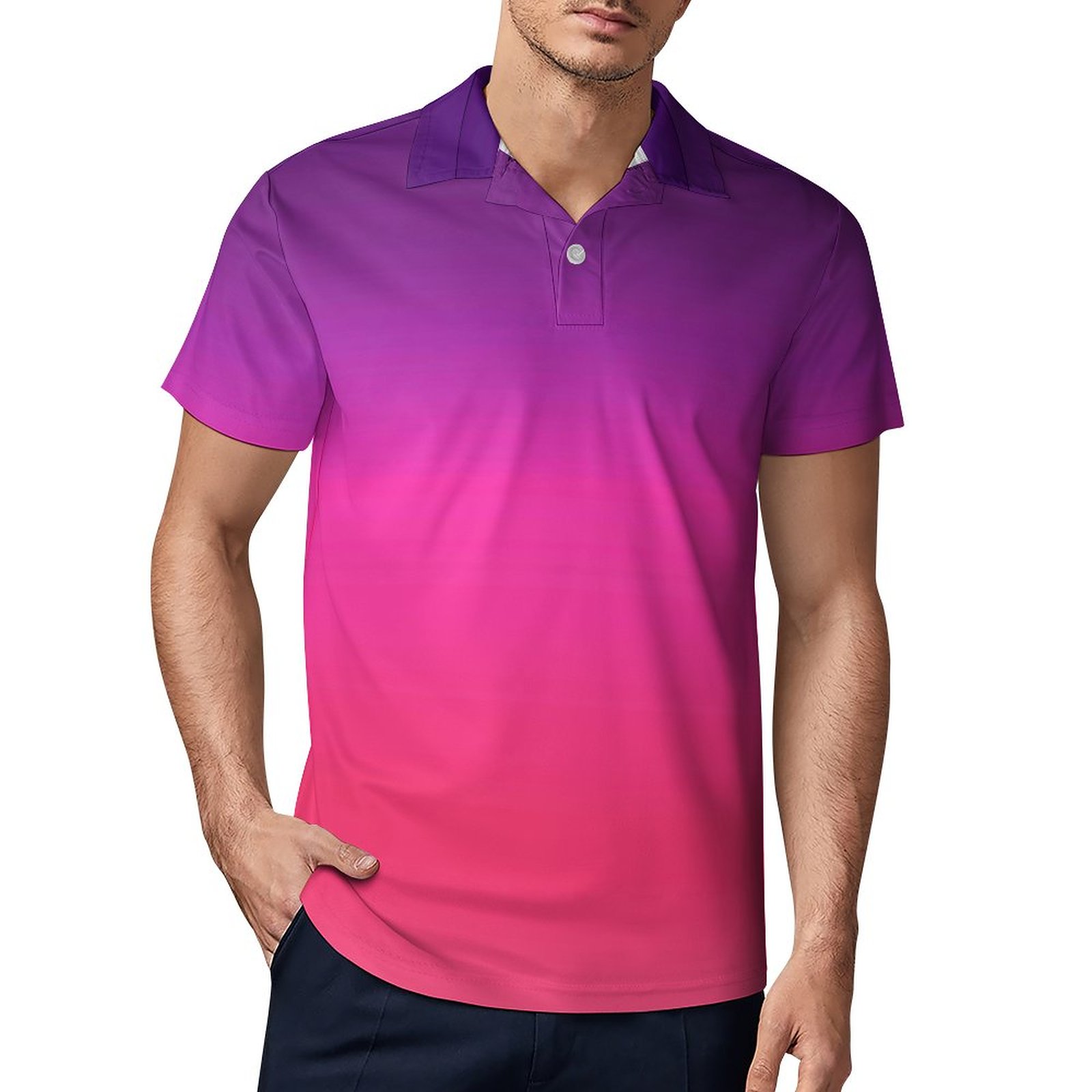 Men'S Fashion Pink Shirt - Ombre Abstract Polo Shirt Neon Purple