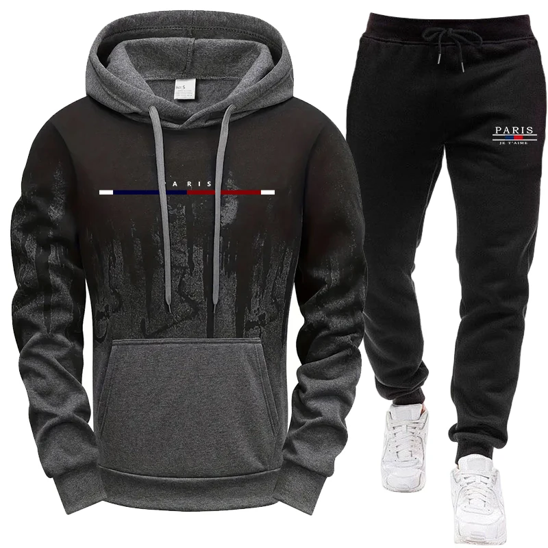 Mens Fashion Suits - Men's Set/Hoodie/Pants Autumn Winter Hooded Sweatshirt