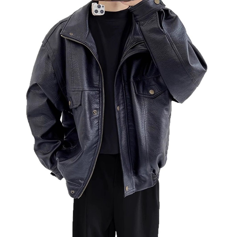 Mens Fashion Bomber Jacket - American Vintage Faux Leather Jacket Men