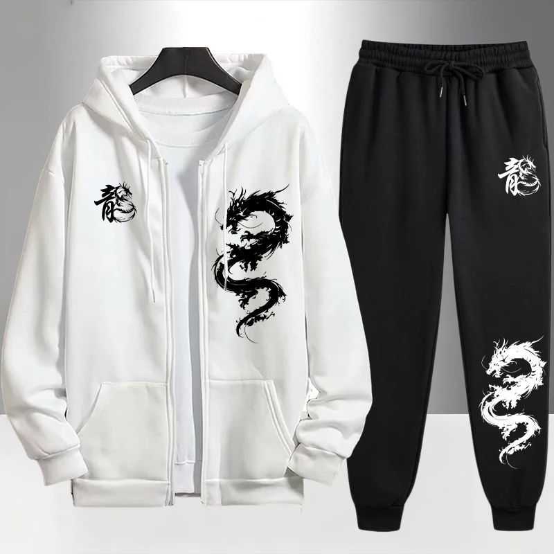 Chinese Dragon Print Tracksuit - Men'S Fashion Zipper Hoodie review and price