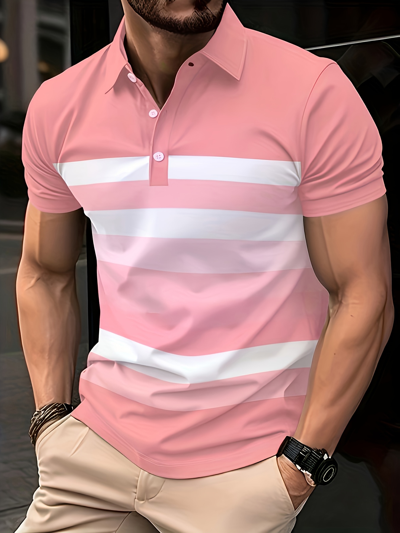 Summer Pink Stripe Printed Men - Men'S Fashion Pink Shirt review and price