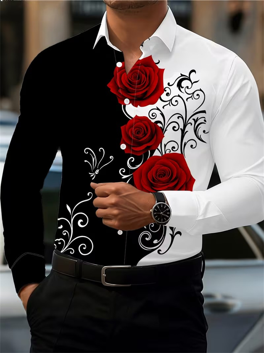 Men's Red Rose Print Long-Slee - Mens Fashion Wear review and price