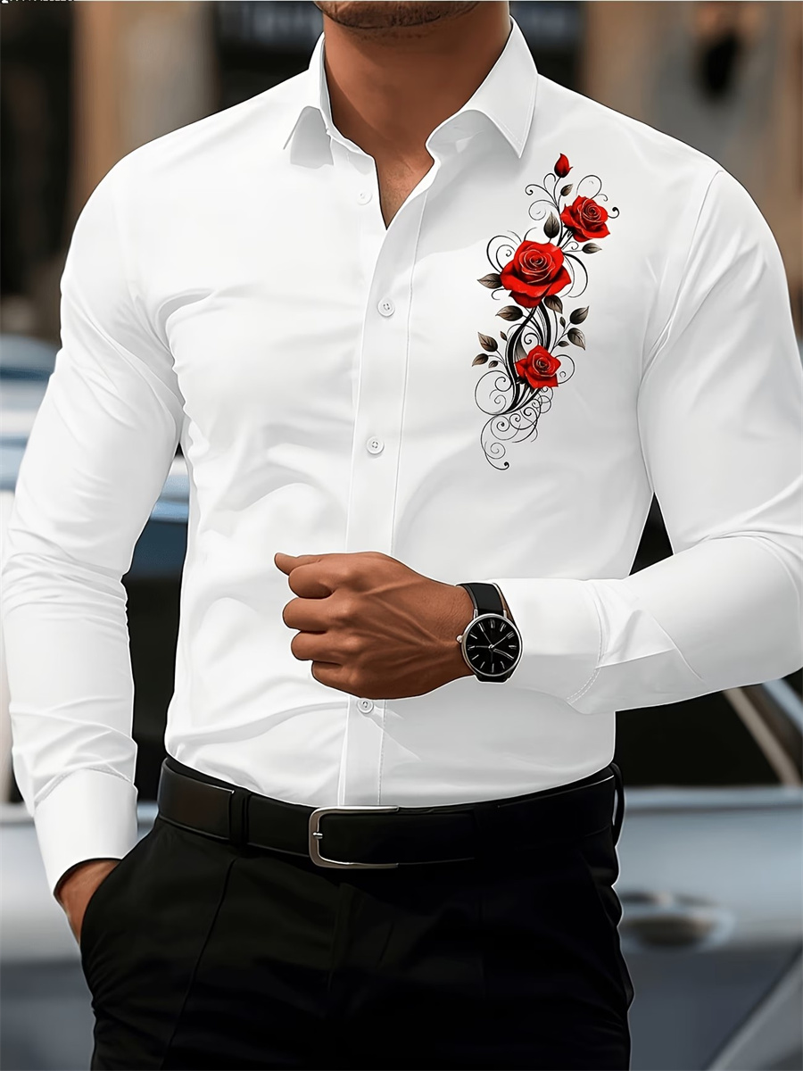 Men's Red Rose Print Long-Slee - Mens Fashion Wear review and price