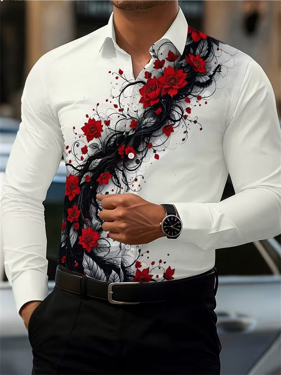 Men's Red Rose Print Long-Slee - Mens Fashion Wear review and price