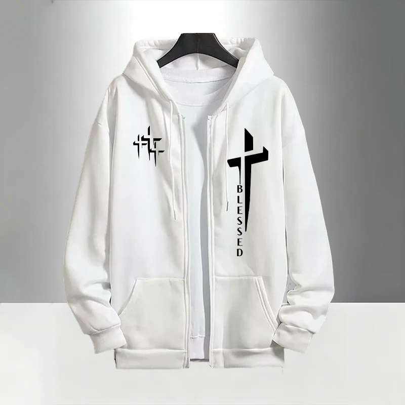 Cross Blessed Print Tracksuit  - Men'S Fashion Zipper Hoodie review and price